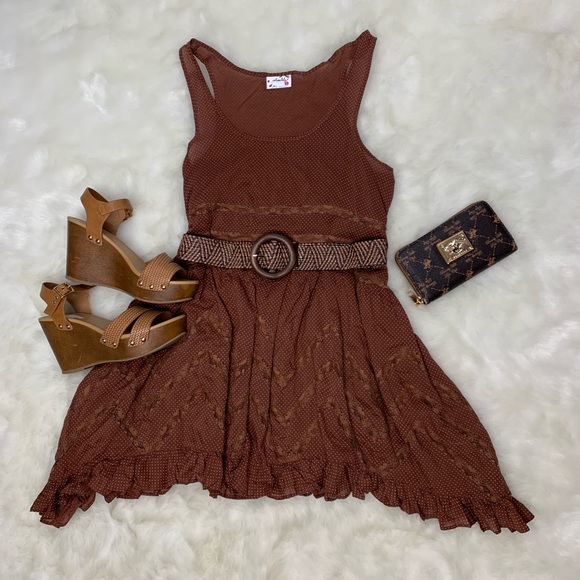 FREE PEOPLE NWOT VOILE LACE TRAPEZE SLIP BROWN - Picture 6 of 7